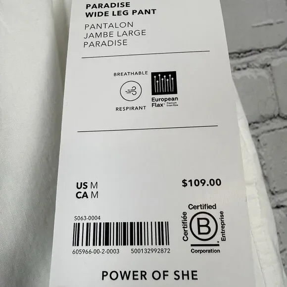 NWT Athleta Paradise Wide Leg Pant White Women Size M Linen Blend Drawstring - Picture 10 of 15